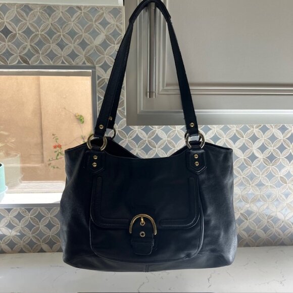 COACH F24961 Black Campbell Large Carryall Tote Leather Shoulder Bag - Picture 2 of 16